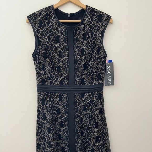 XSCAPE Black  / Beige Lace Overlace   Cocktail Dress - Picture 2 of 8